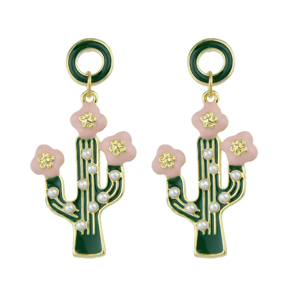 Cactus Earrings. Cactus Blossoms Dangle Earrings.